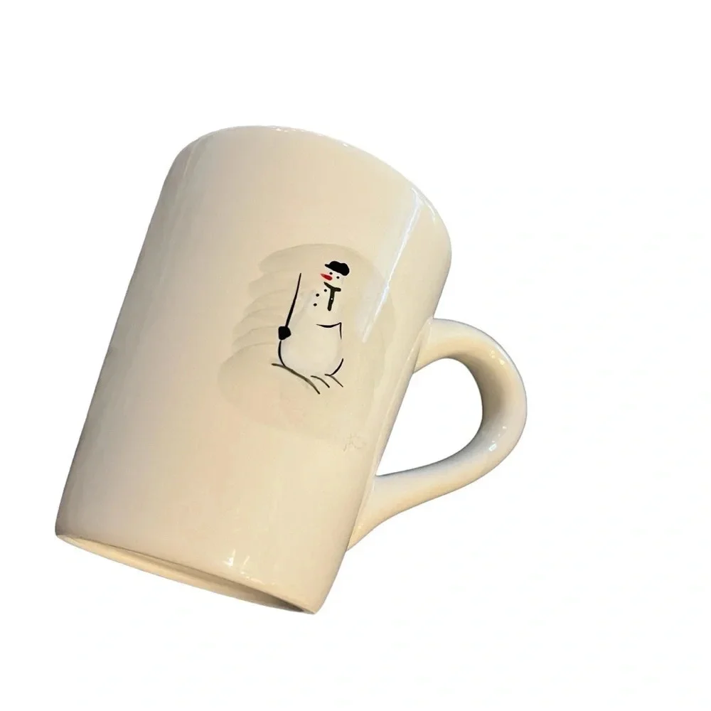 PAIR Williams Sonoma Snow Man and Woman Winter Holiday Mugs TWO